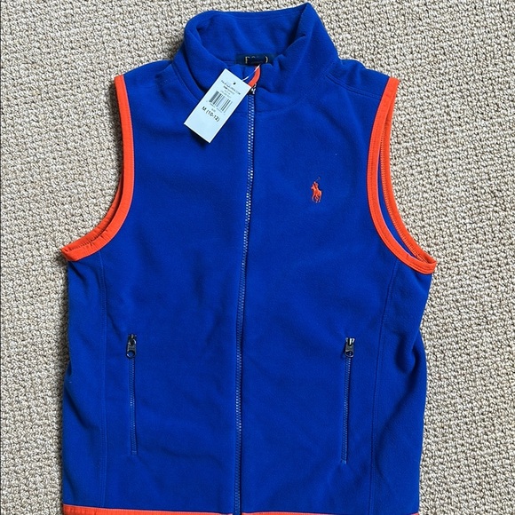 Ralph Lauren Other - Polo Ralph Lauren Blue Fleece Vest Boys M (10–12) | Orange Trim Zip Front- NWT
